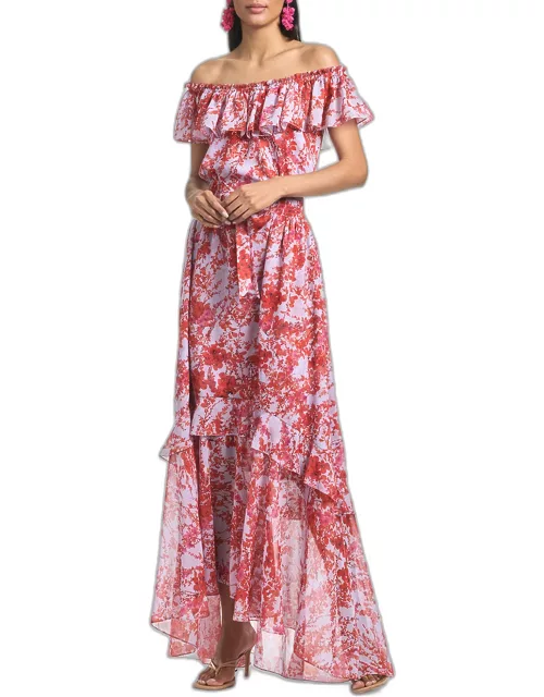 Riley Off-Shoulder Ruffle Floral-Print Dres