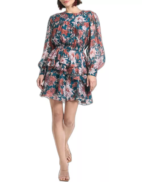 Meg Tiered Floral-Print Chiffon Mini Dres