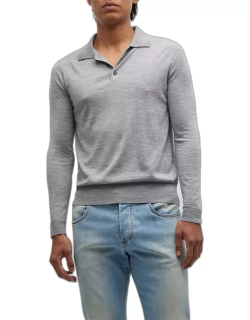 Men's Wool-Silk Blend Polo Sweater