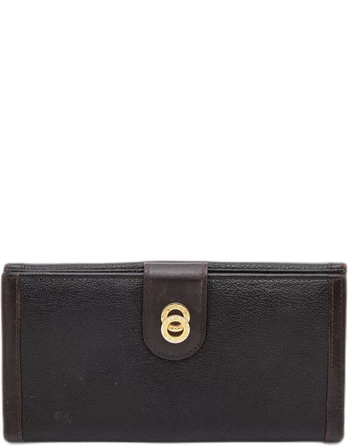 Bvlgari Dark Brown Leather Flap Continental Wallet
