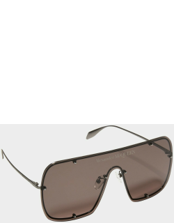 Studded Logo Metal Shield Sunglasse