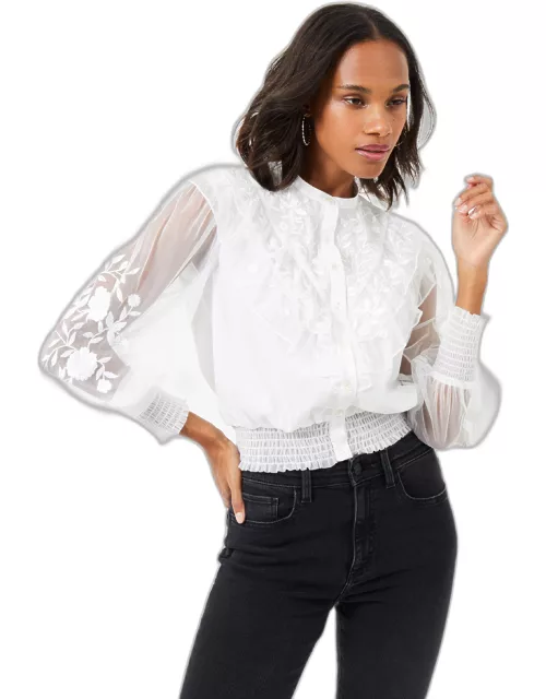 Abra Embroidered Mesh Frill Top