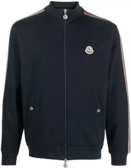 MONCLER Logo Patch Embroidered Zip Up Jacket Navy