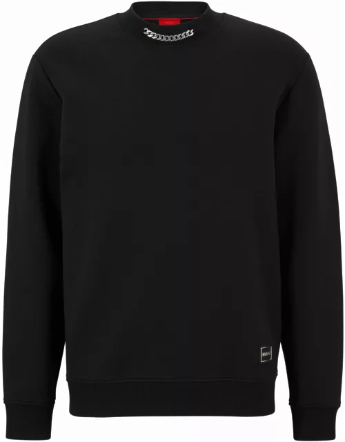 HUGO Relaxed-Fit Cotton Blend Sweatshirt With Chain Collar Black