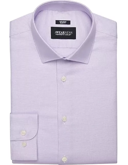 Awearness Kenneth Cole Men's Slim Fit Spread Collar Dress Shirt Lavender Check