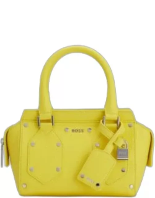 Grained-leather mini tote bag with padlock and tag- Yellow Women's Clutche