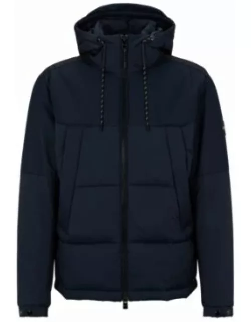 Water-repellent hooded jacket in mixed materials- Dark Blue Men's Casual Jacket