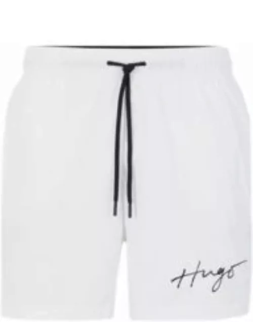Swim shorts with handwritten logo- White Men's Swim Short