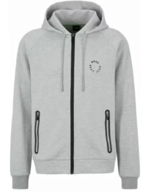Cotton-blend zip-up hoodie with raised logos- Light Grey Men's Tracksuit