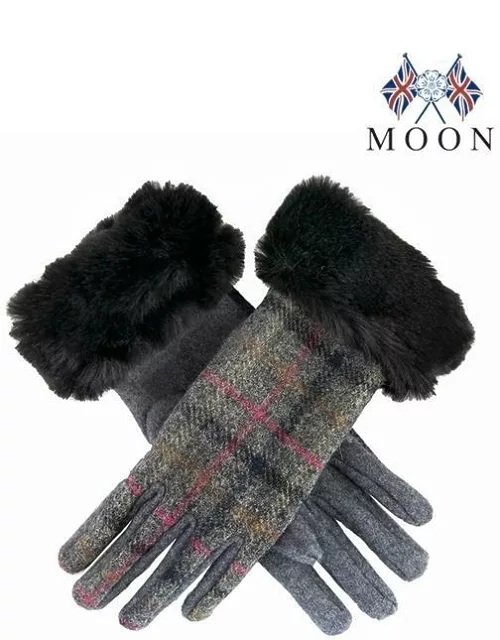 Dents Women's Abraham Moon Tweed Gloves With Faux Fur Cuffs In Grey