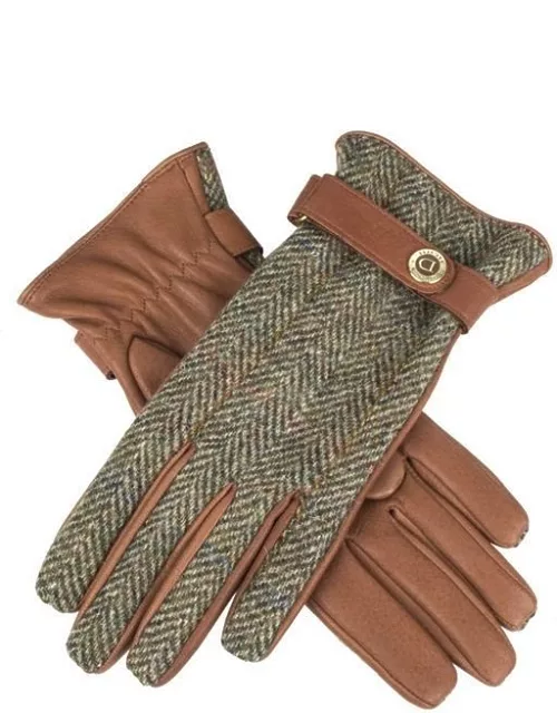 Dents Women's Cashmere Lined Harris Tweed And Deerskin Leather Gloves In Havana/olive/pine