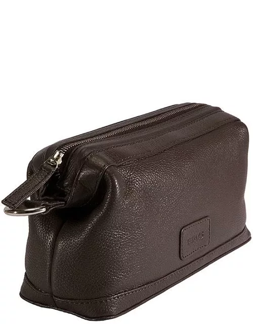 Dents Pebble Grain Leather Wash Bag In Chocolate