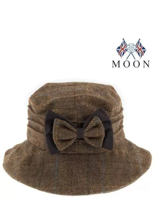 Dents Women's Abraham Moon Tweed Check Bucket Hat With Bow Detail In Chestnut