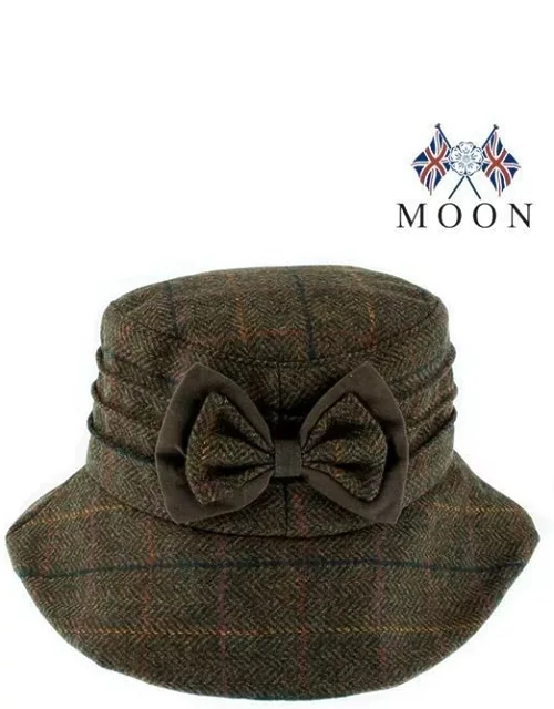 Dents Women's Abraham Moon Tweed Check Bucket Hat With Bow Detail In Olive