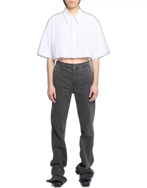 Cropped Pinstripe Short-Sleeve Shirt