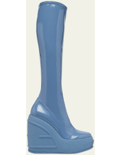Shiny Wedge Platform Knee Boot