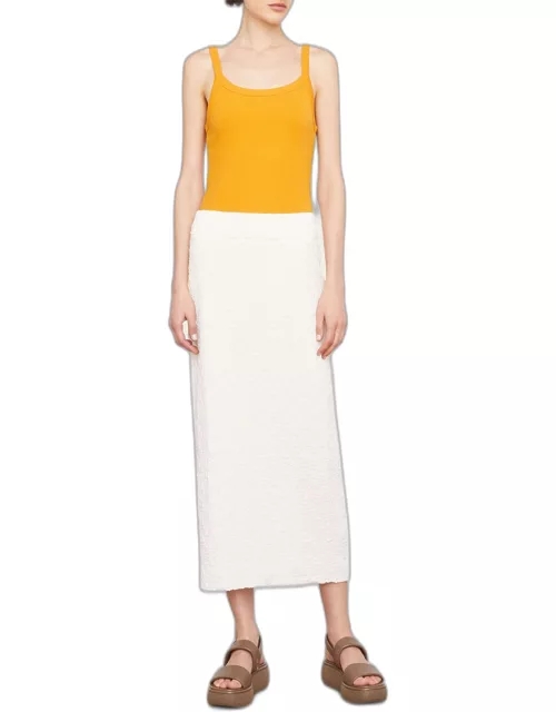 Smocked Cotton-Blend Midi Skirt