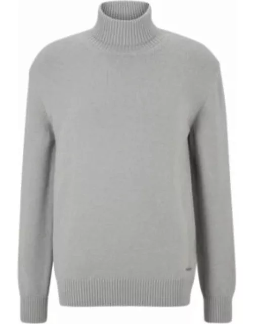 Regular-fit rollneck sweater with logo badge- Silver Men's Sweater