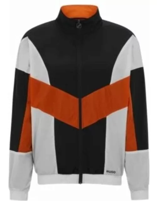 Colour-blocked zip-up jacket with logo print- Black Men's Tracksuit
