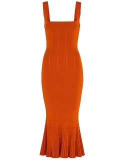 Galvan Atalanta Ribbed-knit Midi Dress - Orange
