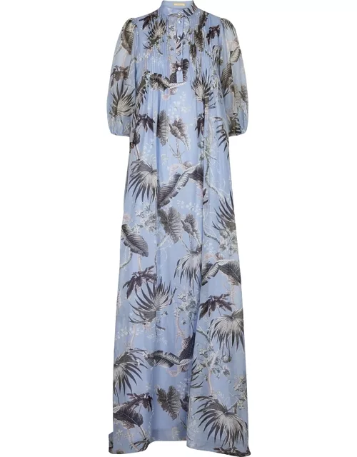 Erdem Ariana Floral-print Cotton-blend Maxi Dress - Blue