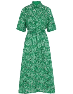 Evi Grintela Valerie Broderie-anglaise Cotton Shirt Dress - Green