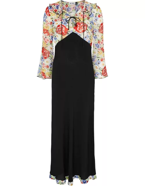 Rixo Lora Panelled Floral-print Midi Dress - Black