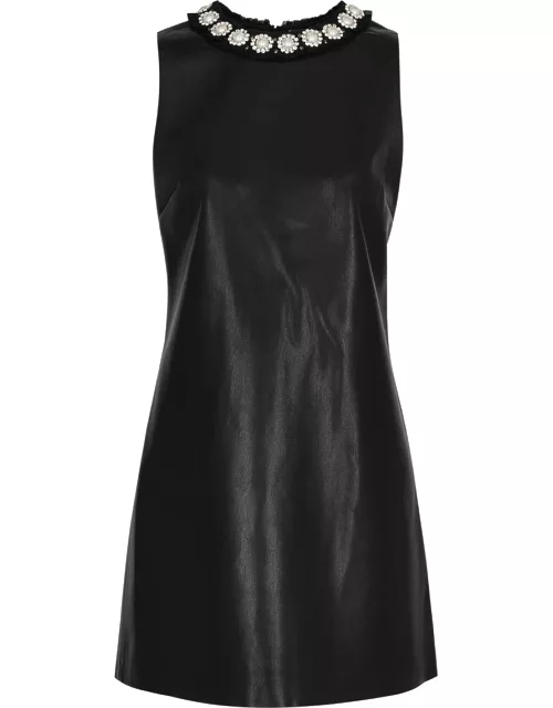Alice + Olivia Coley Embellished Vegan Leather Mini Dress - Black
