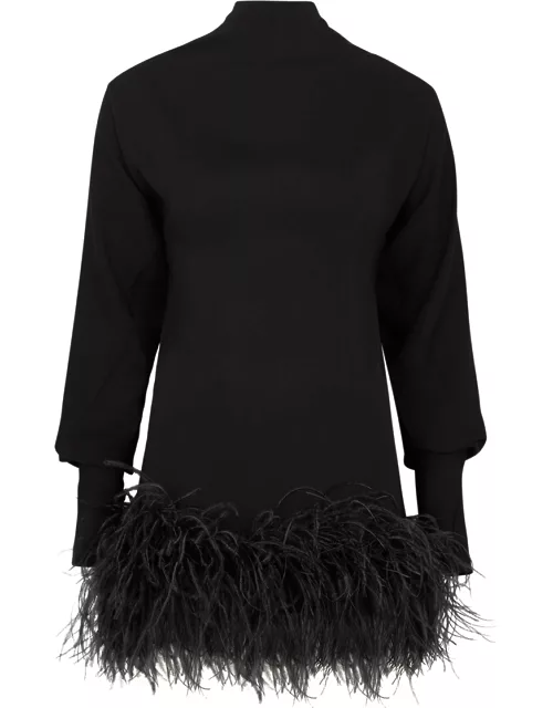 16ARLINGTON Flora Feather-trimmed Mini Dress - Black