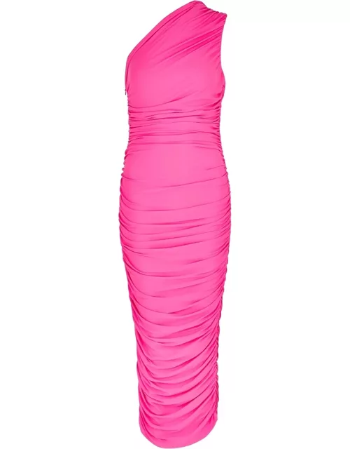 Solace London Amaya One-shoulder Ruched Midi Dress - Pink