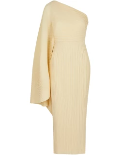 Solace London Lenna One-shoulder Plissé Midi Dress - Ivory