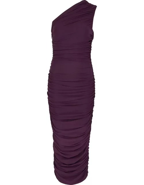 Solace London Amaya One-shoulder Ruched Midi Dress - Dark Purple