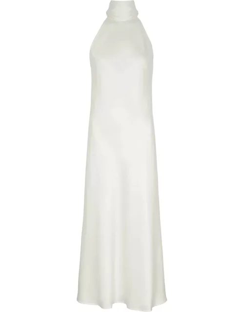 Galvan Capri Halterneck Satin Midi Dress - White