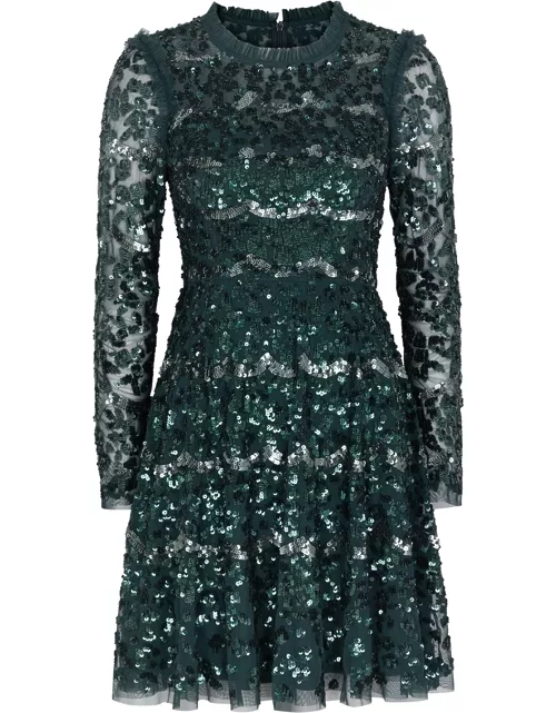 Needle & Thread Alicia Sequin-embellished Tulle Mini Dress - Dark Green