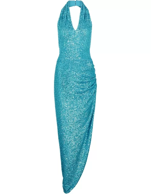 IN The Mood For Love Madeleine Sequin Halterneck Maxi Dress - Blue