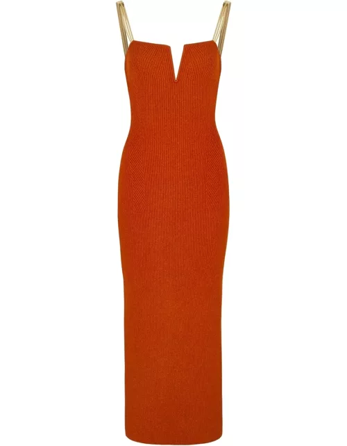 Galvan Galvanized Ophelia Ribbed-knit Midi Dress - Orange