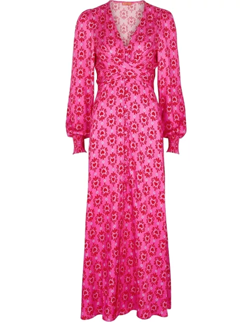 Kitri Aurora Heart-print Satin Maxi Dress - Pink