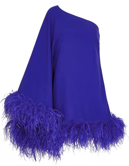 Taller Marmo Piccolo One-shoulder Feather-trimmed Mini Dress - Blue