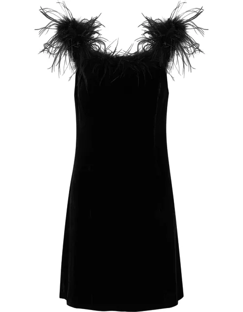 Rixo Lina Feather-trimmed Velvet Mini Dress - Black