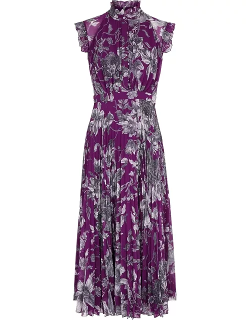 Erdem Roisin Floral-print Pleated Chiffon Midi Dress - Purple