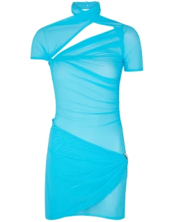 Coperni Draped Asymmetric Tulle Mini Dress - Blue