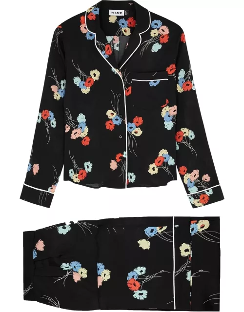 Rixo Austin Floral-print Pyjama Set - Black