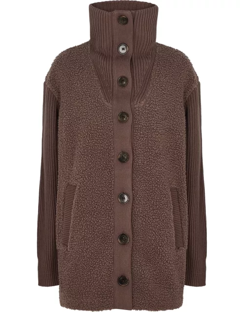 Varley Elliot Faux Shearling And Ribbed-knit Jacket - Taupe