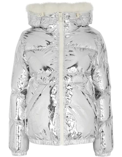 Yves Salomon Fur-trimmed Quilted Metallic Shell Jacket - Metallic Silver