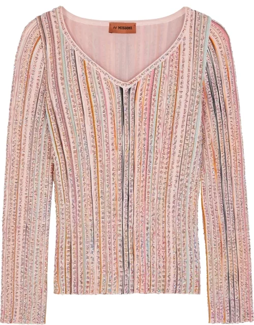 Missoni Striped Embellished Ribbed-knit Top - Multicoloured