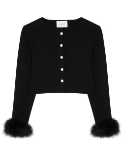Sleeper Black Feather-trimmed Knitted Cardigan