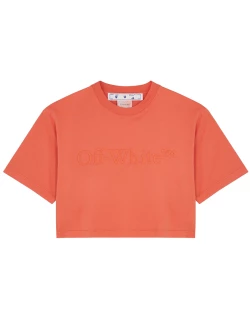 Off-White Laundry Logo Cropped Cotton T-shirt - Coral