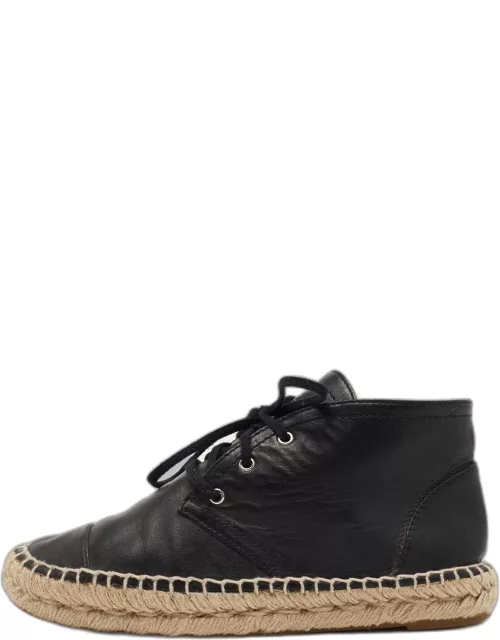 Chanel Black Leather CC Espadrille High Top Sneaker