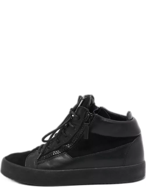 Giuseppe Zanotti Black Leather and Suede High Top Sneaker