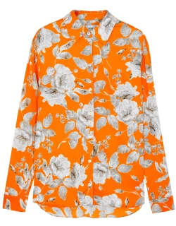 Erdem Lillia Floral-print Satin Shirt - Orange